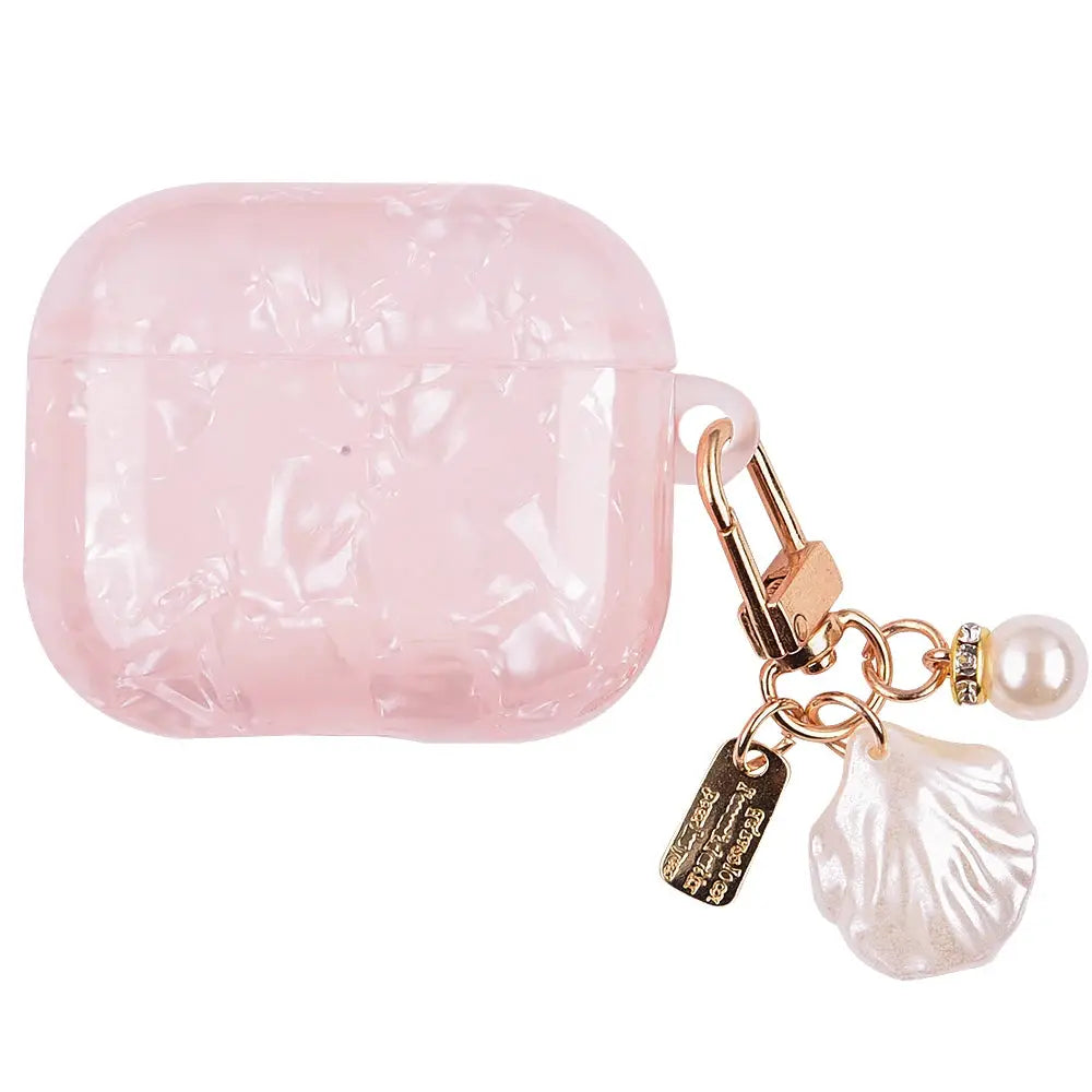 Leopard Girl AirPods Pro Case USB C 1 2 3 4 Soft Silicone Shockproof Cover With Pearl Shell Keychain