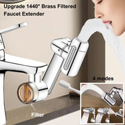 Brass filtered faucet extender with 4 modes and 1440° swivel, chrome finish — Simples Market