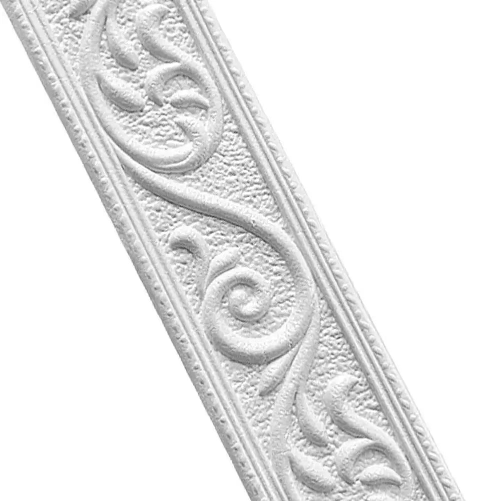 Simples Market 3D wall trim border, white embossed scroll pattern, self-adhesive waterproof baseboard sticker