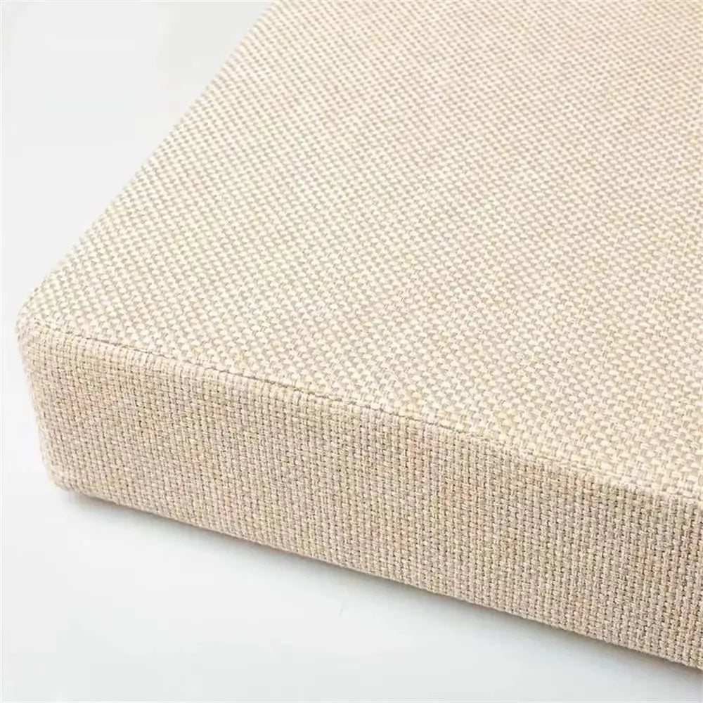 Square chair cushion in beige woven fabric with a machine-washable cover