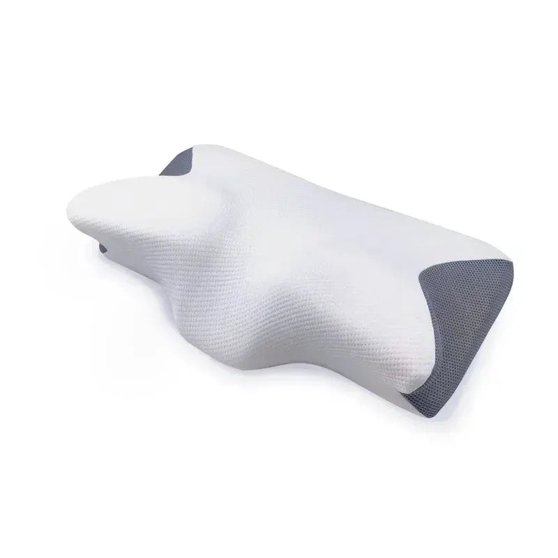 Cervical butterfly-shaped pillowcase, soft breathable white fabric with gray side panels