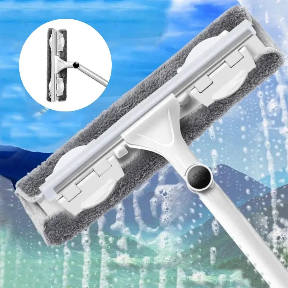 Telescopic window cleaning mop by Simples Market with white body and gray microfiber pad