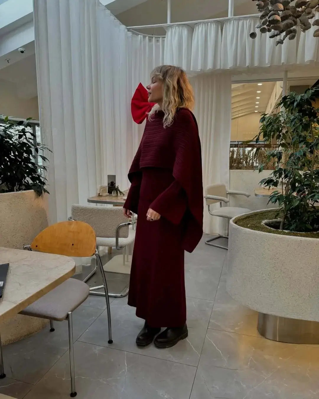 Hirsionsan Two Piece Set Women Polo Neck Cardigan And Midi Dress