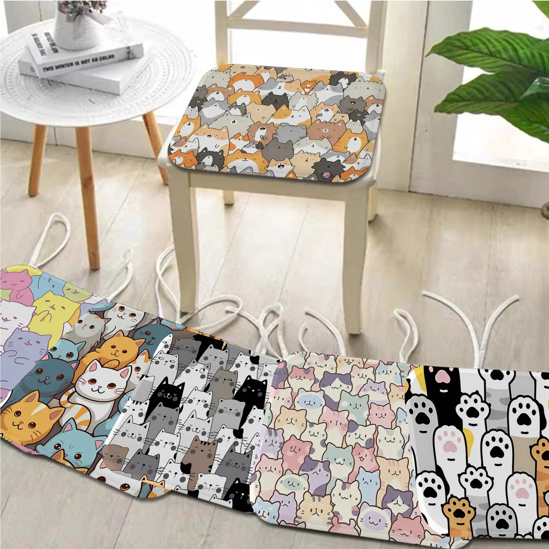 Chair cushion with Simples Market colorful cartoon cats pattern, 45x45cm, breathable fabric