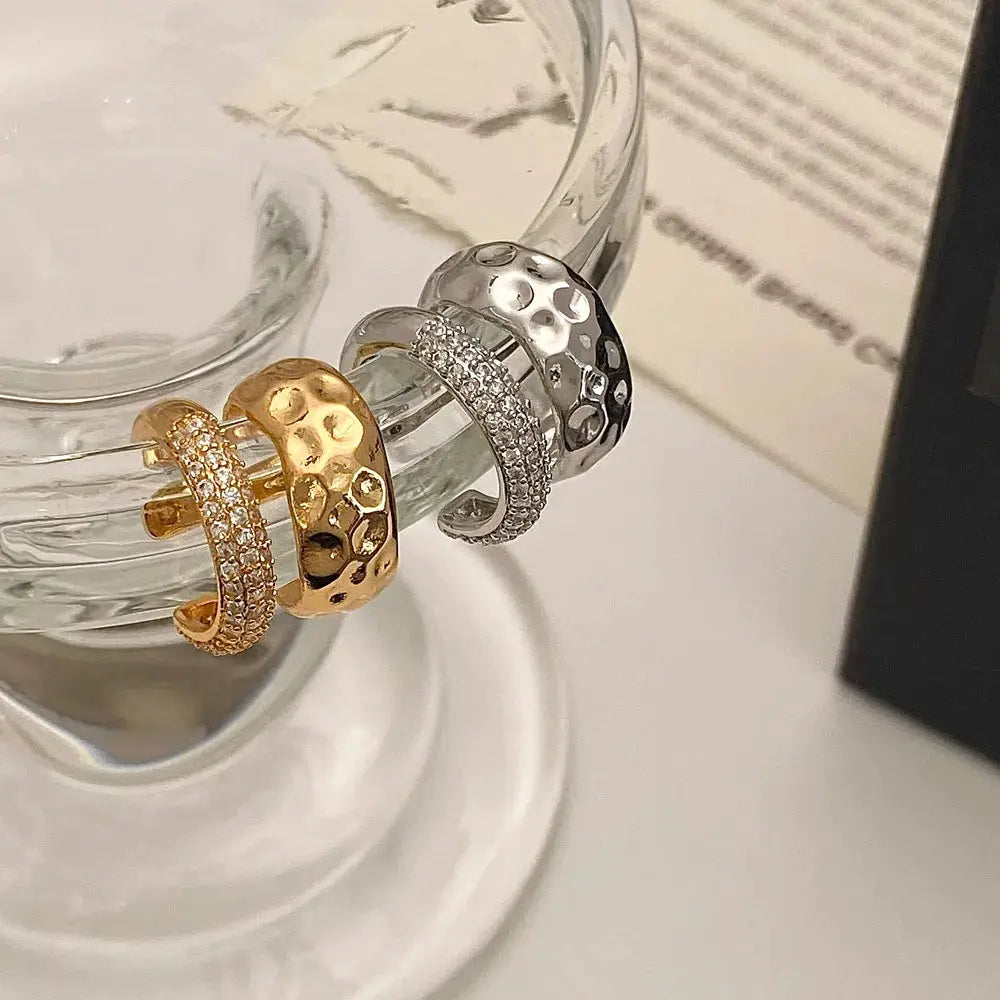 Ear bone clips set by Simples Market - 4 rhinestone double-layer ear cuffs in gold and silver tones