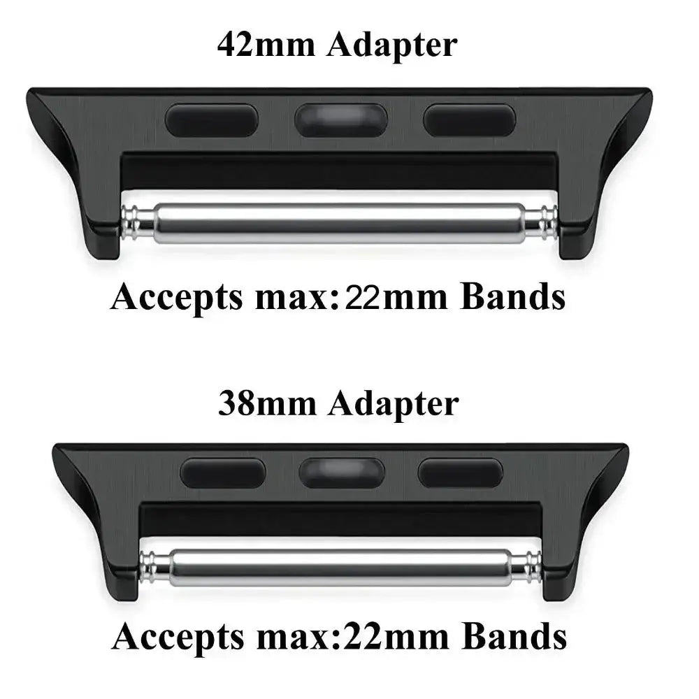 2x Apple Watch band adapters for 42mm and 38mm cases with metal hinge, accepts up to 22mm bands