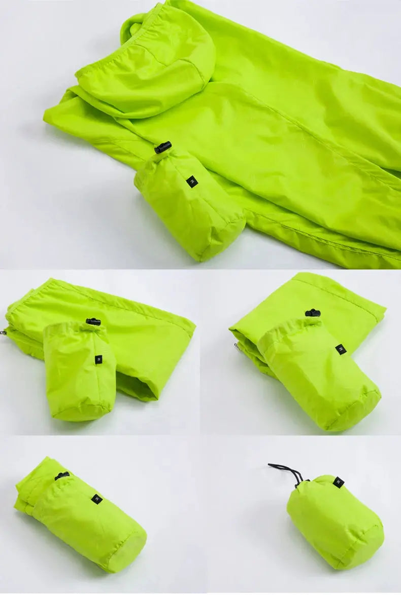JNLN unisex hiking jacket lime green waterproof windbreaker with 1 packable pouch