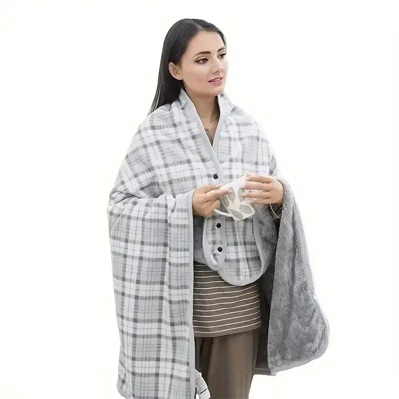 CozyNest Flannel Shawl Blanket Wearable Soft Cotton Polyester Blend For Office Warmth Travel And Home Use Casual Style