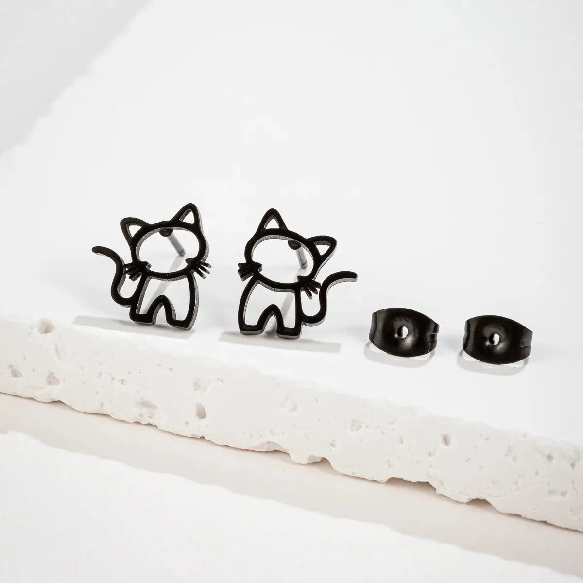One Pair Cute Cat Stainless Steel Stud Earrings For Men Women Punk Students Gift Trendy Fashion Small Ear Studs Jewelry