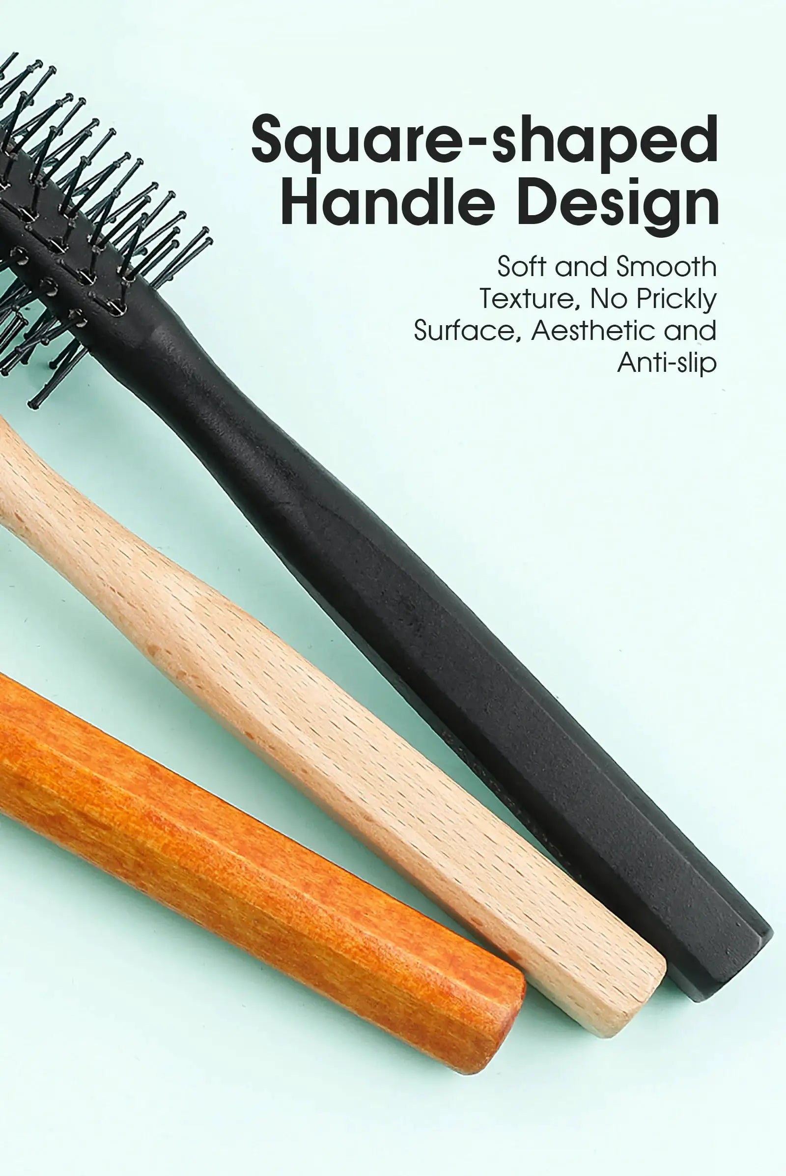 Wooden-handle nylon-teeth brush set by Simples Market; natural wood, black and orange handles