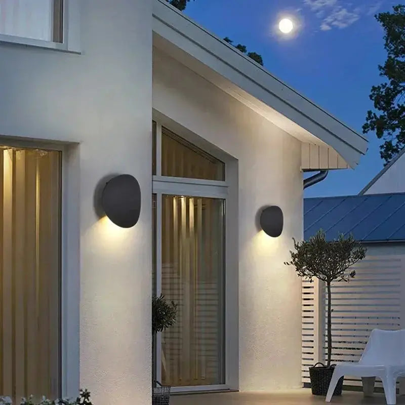 Outdoor LED wall lamp, black round waterproof wall light pair for balcony and garden