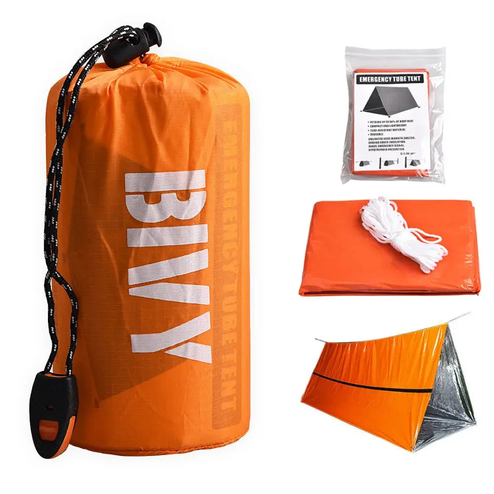 2 Person Emergency Bivy Shelter Kit Mylar Tube Tent Sleeping Bag Waterproof Outdoor SOS Thermal Blanket Reusable