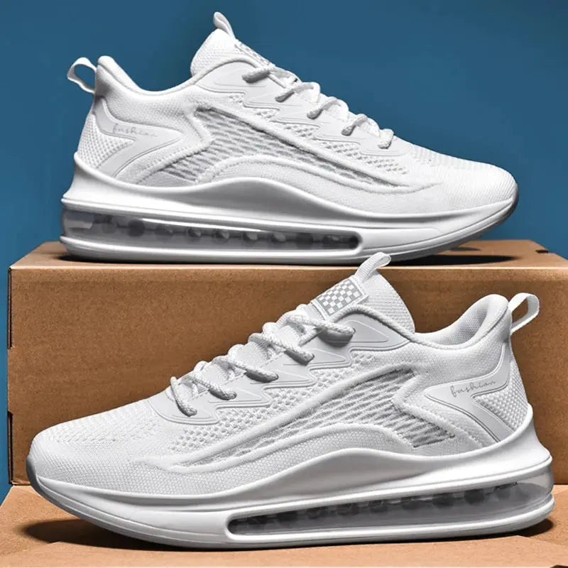 Simples Market men's white sneakers with breathable mesh upper and air-cushioned sole, 2 shown