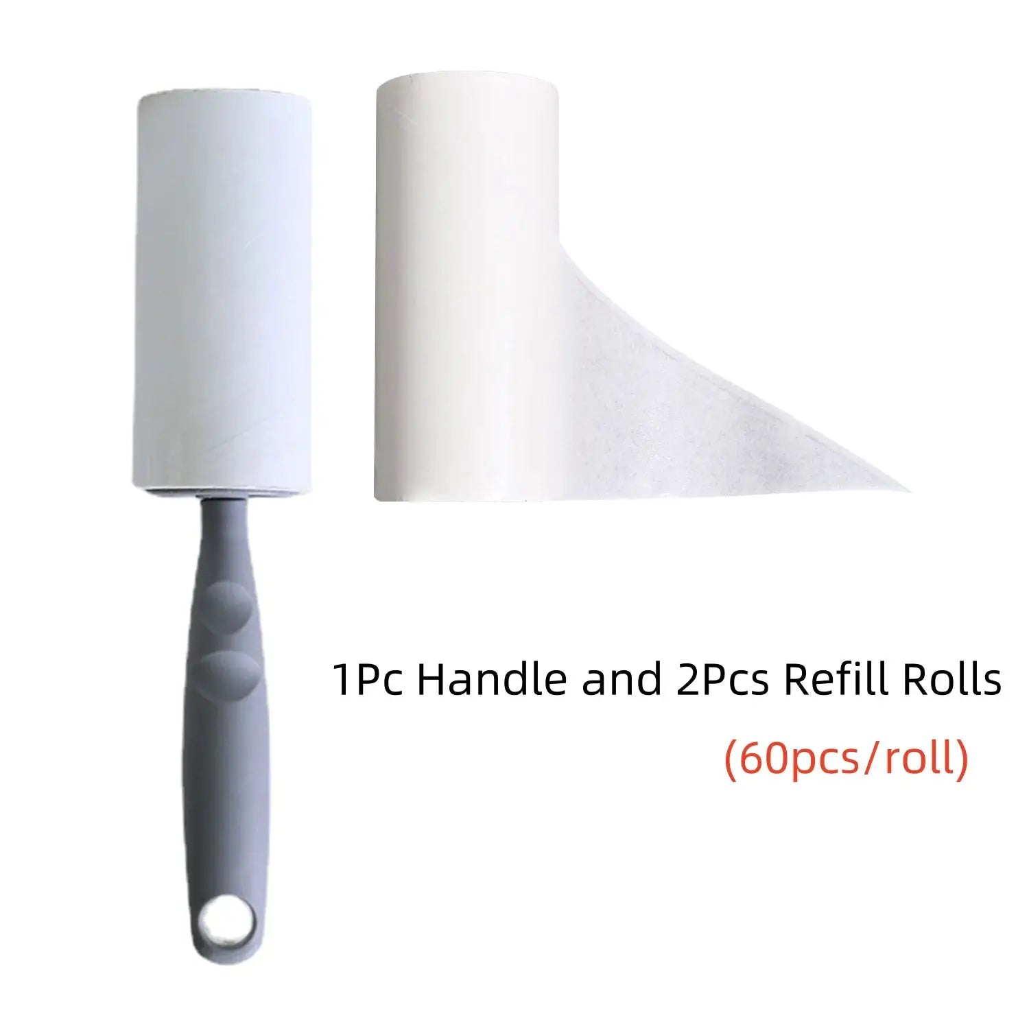 Lint roller with handle and 2 white refill rolls for pet hair and dust removal - Simples Market