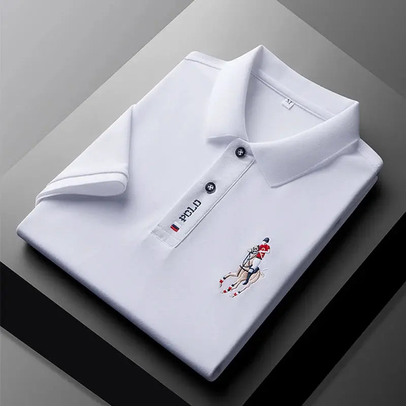 Men's polo shirt white with embroidered polo pony logo and short sleeves