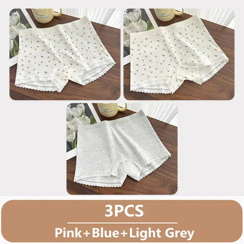 Simples Market 3-pack women's panties: pink, blue, light grey mid-rise lace-trim boxer briefs