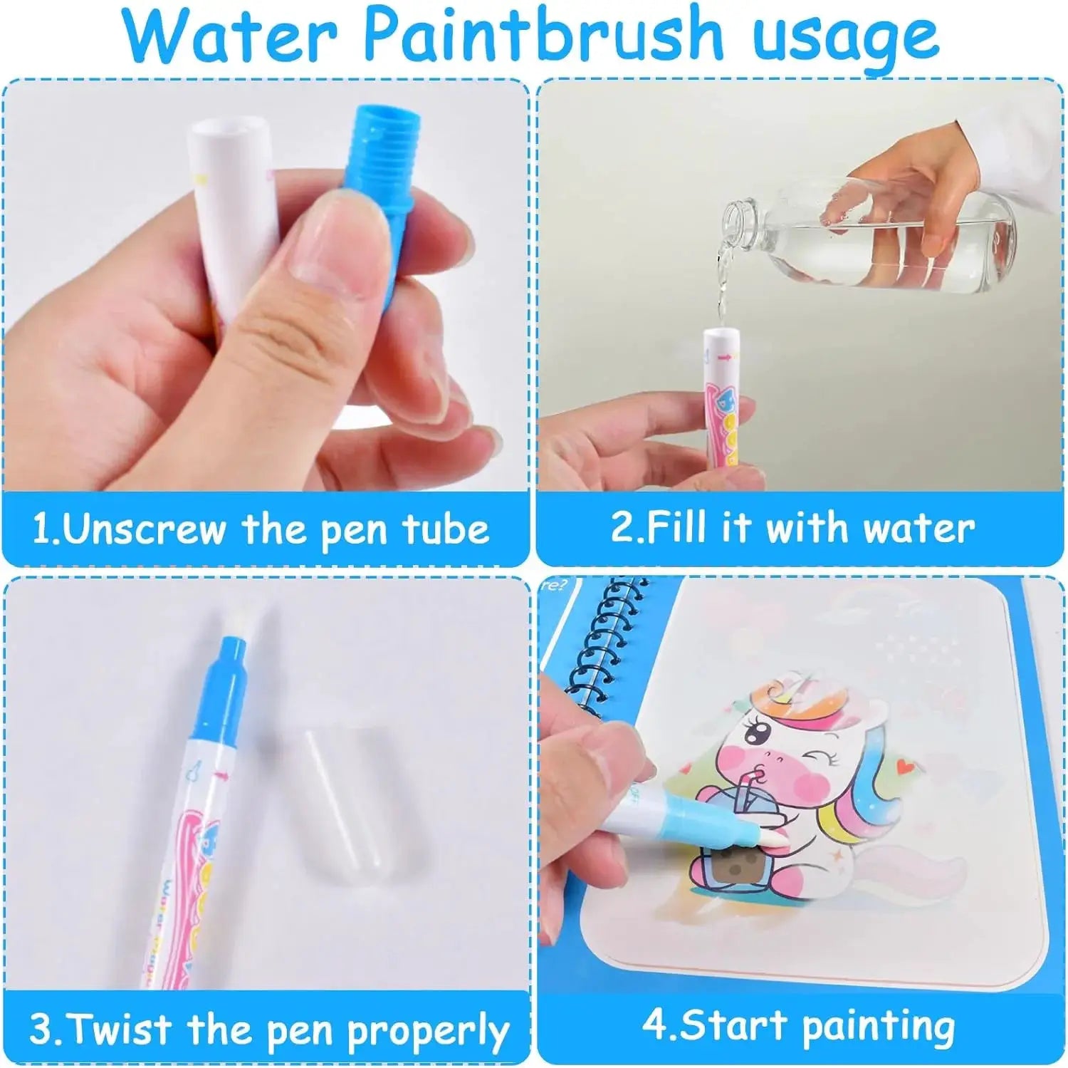 Reusable Water Drawing Book Mess Free Magic Painting Pad With Refillable Water Pen For Kids Learning Educational Toy
