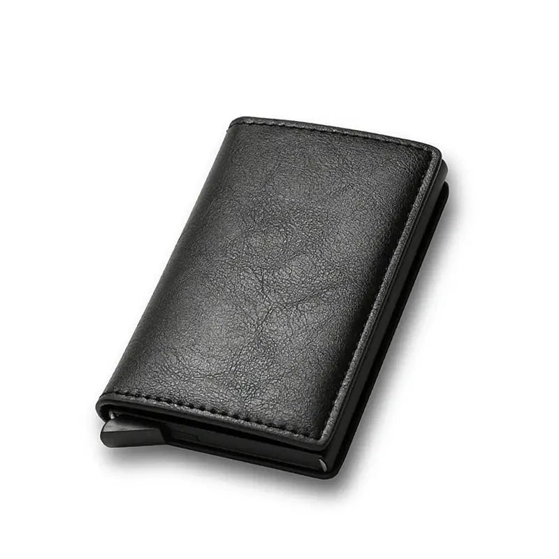 Simples Market anti-theft RFID minimalist wallet in black leather, slim cardholder for men and women