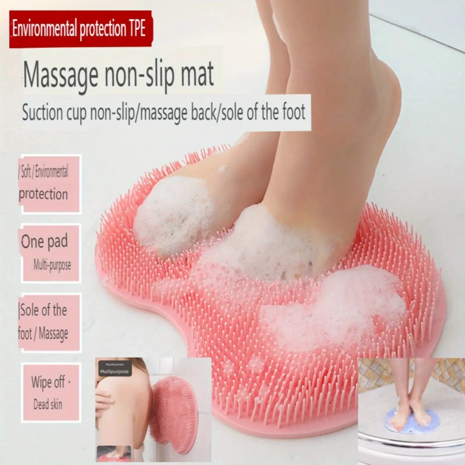 Exfoliating Foot Brush And Back Scrubber With Anti Slip Suction Cup