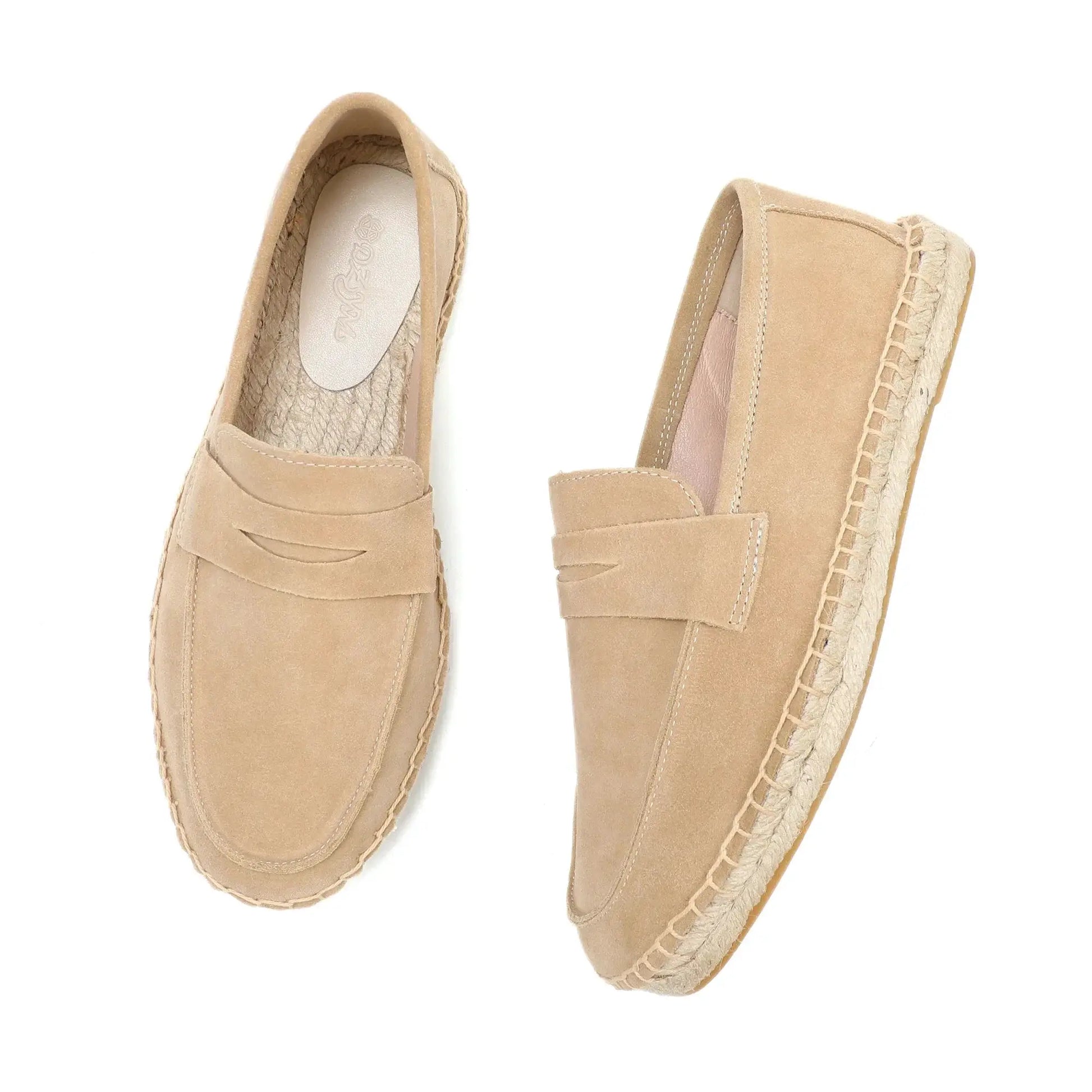 Men's jute espadrille loafers, Simples Market tan suede leather slip-on casual shoes, 2 shoes shown