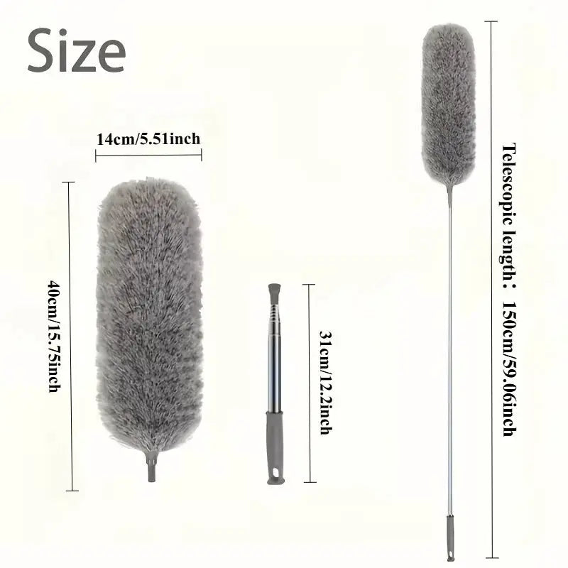 3-piece duster set with extension rod; Simples Market gray microfiber brush, retractable and washable ceiling tool.