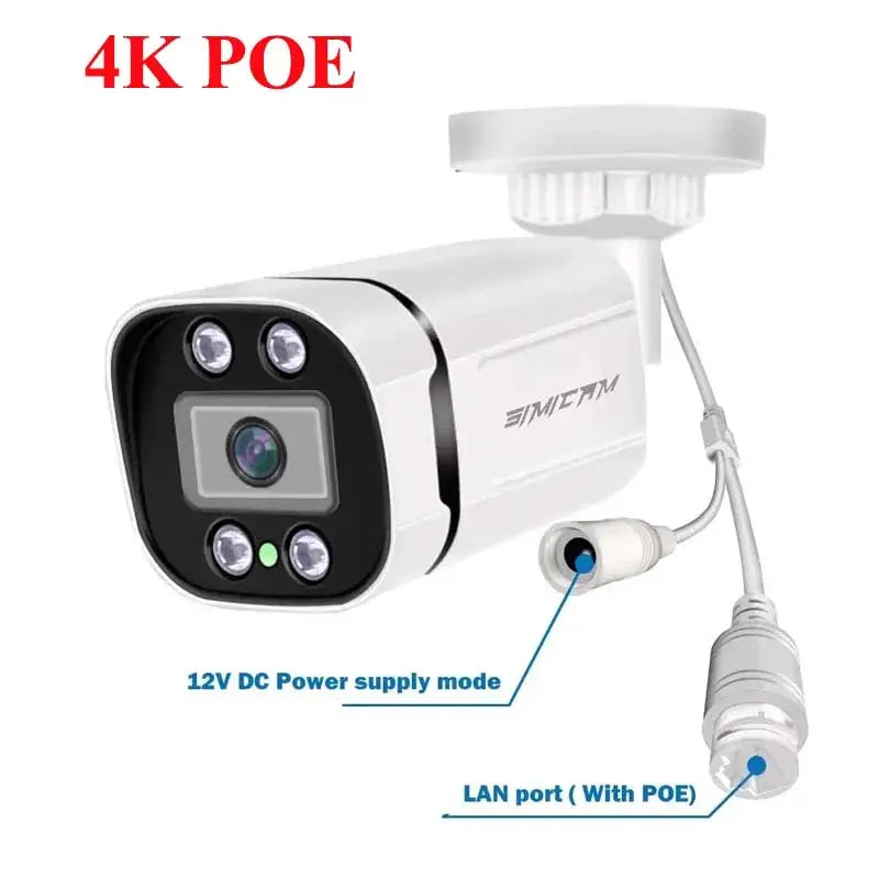 White 4K PoE IP bullet surveillance camera with night vision, waterproof security cam