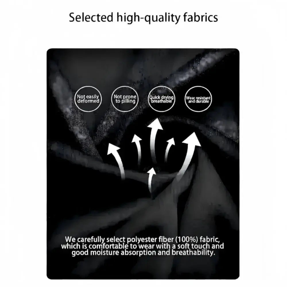 Shorts fabric by Simples Market: black polyester, breathable, quick-drying, moisture-absorbent.