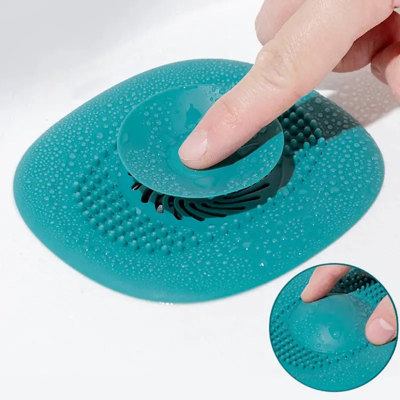 2Pcs Simples Market teal silicone bathroom hair catcher drain stopper with anti-clogging grid