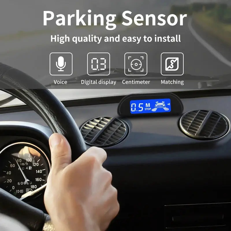 Hippcron car parking sensor kit with 4 sensors and blue backlit dashboard display
