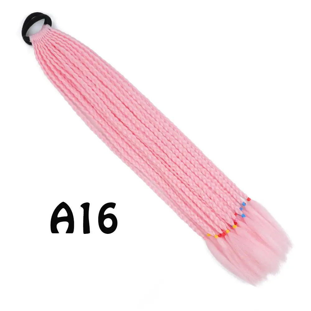 Simples Market pink gradient braided ponytail extension with elastic band, 24in, rainbow beads at tip