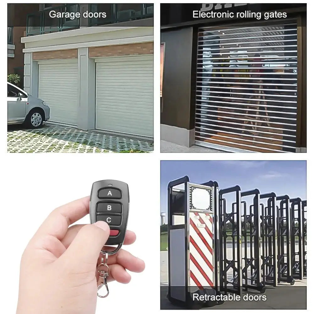Simples Market 433MHz wireless remote control for garage doors, gates, and retractable barriers; black handheld fob