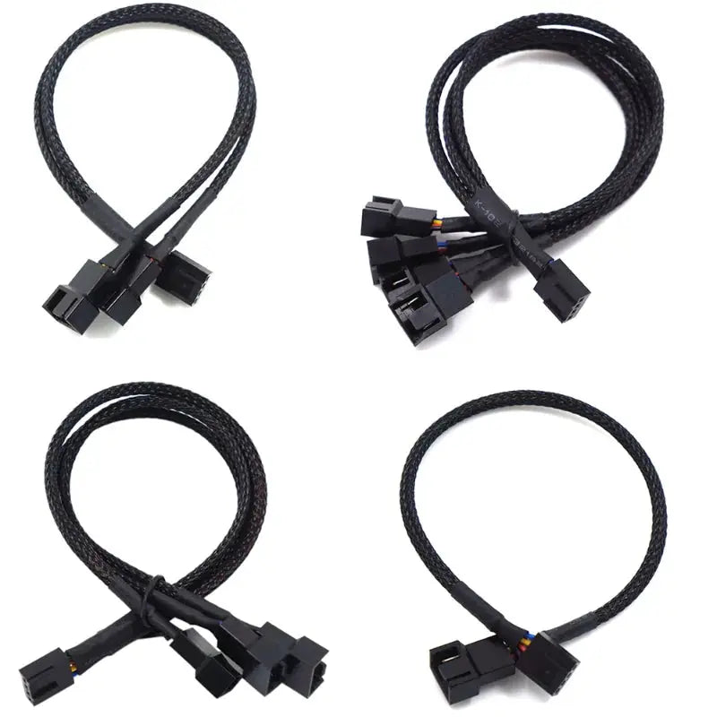 4 Pin PWM Fan Splitter Cable 1 To 4 3 2 1 Ways Black Sleeved 27cm Extension PWM Cables