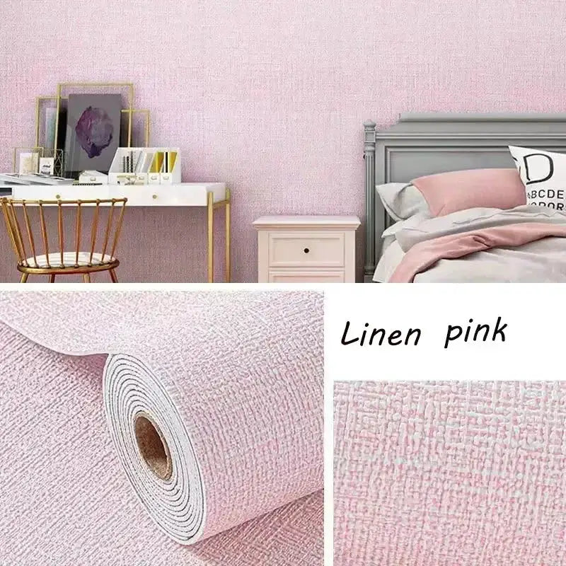 Linen pink self-adhesive wallpaper roll, 10m, 3D thickened insulation, Simples Market