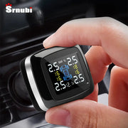 Srnubi car TPMS display unit; wireless cigarette-lighter style black square with tire pressure readouts