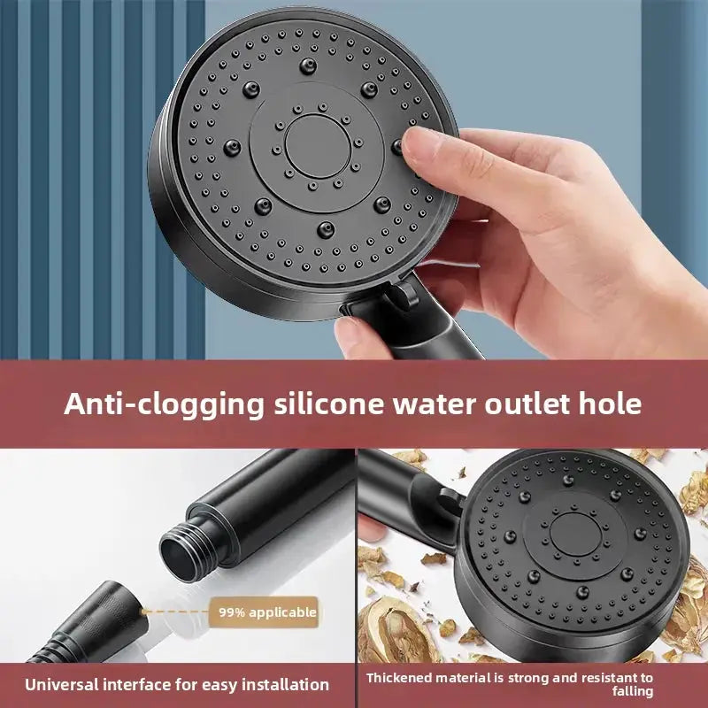Shower head, black, by Simples Market, 5 modes with adjustable high-pressure water-saving design