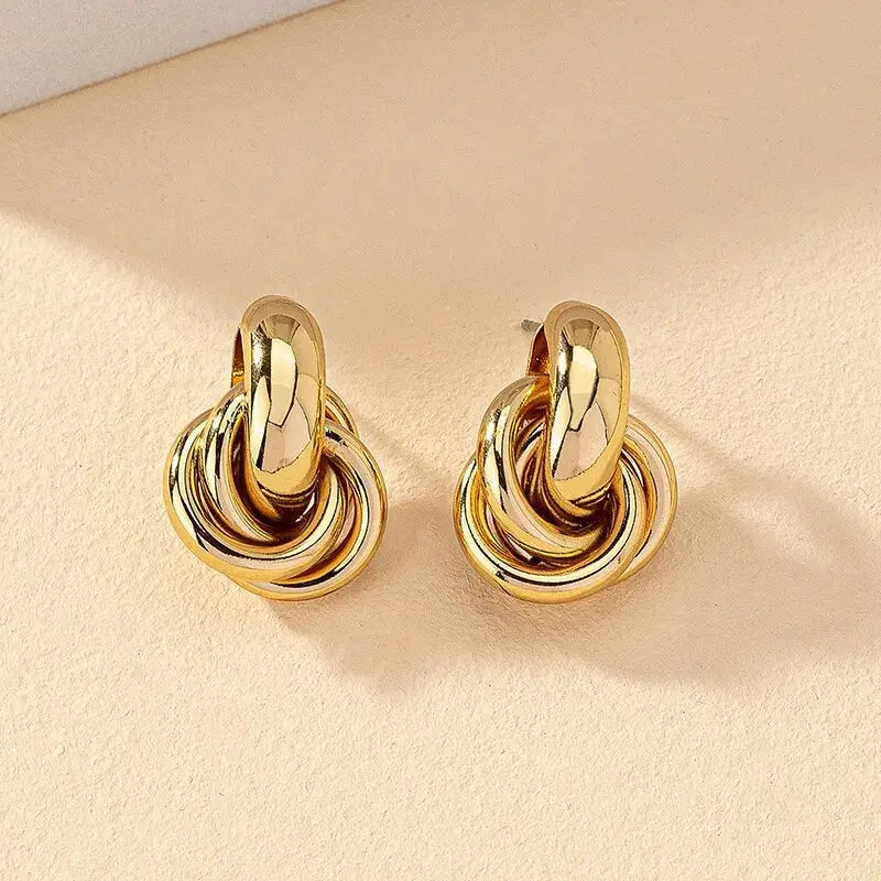 2 Pair Knot Hoop Earrings Set For Women Gold And Silver Tone Shiny Plating Trendy Stud Daily Wear Jewelry