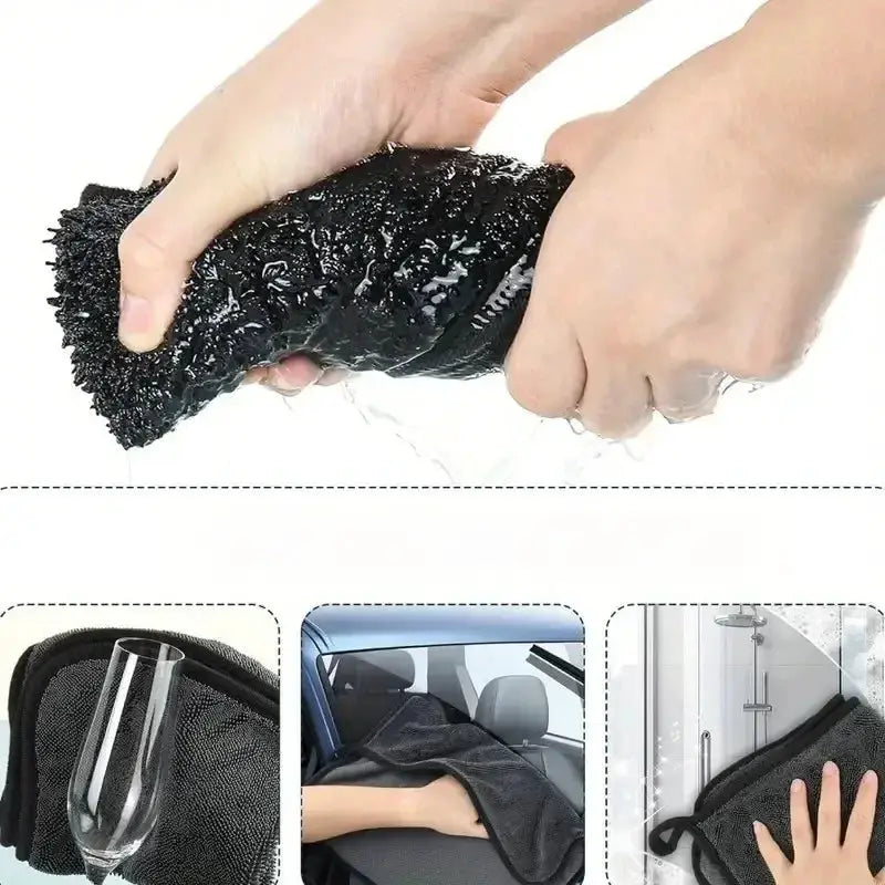 Simples Market 3pc ultra-absorbent black microfiber cleaning cloths for car, home and bathroom use