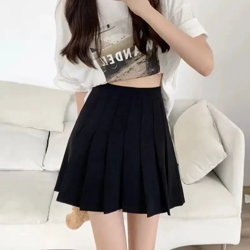 Pleated Mini Skirt With Shorts For Women High Waist A Line Skater Skort White Black Pink Sporty School Uniform