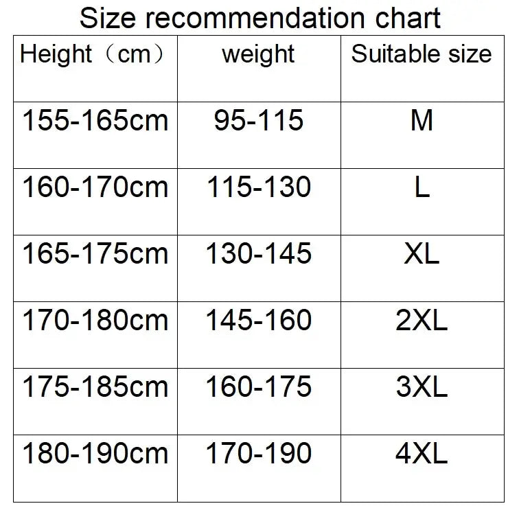 Simples Market men's jogger sweatpants size chart showing height/weight ranges and recommended sizes from M to 4XL