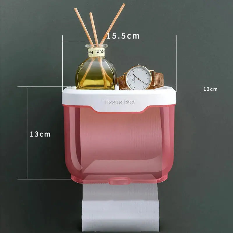 AquaGuard Waterproof Wall Mount Toilet Paper Holder Shelf Nail Free Traceless Install For Easy Bath Organization