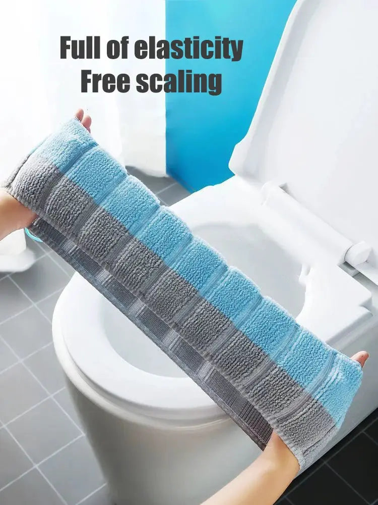 Toilet seat cover pad, 1pc thicker plush cushion, stretchable blue-gray plaid for bathroom use