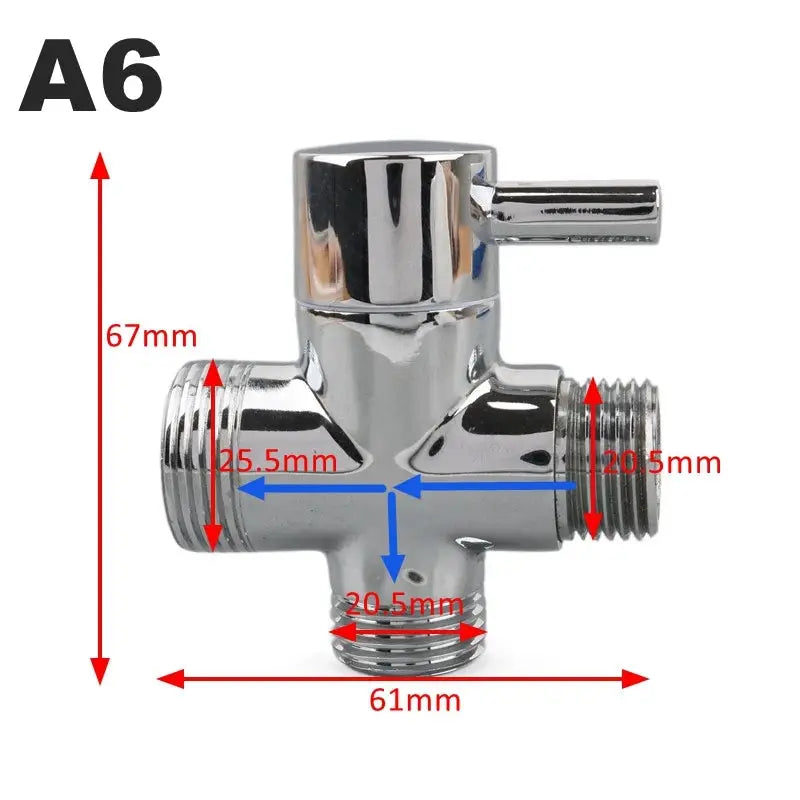 3-way shower arm adapter by Simples Market, chrome-plated brass diverter valve for handheld and fixed shower heads