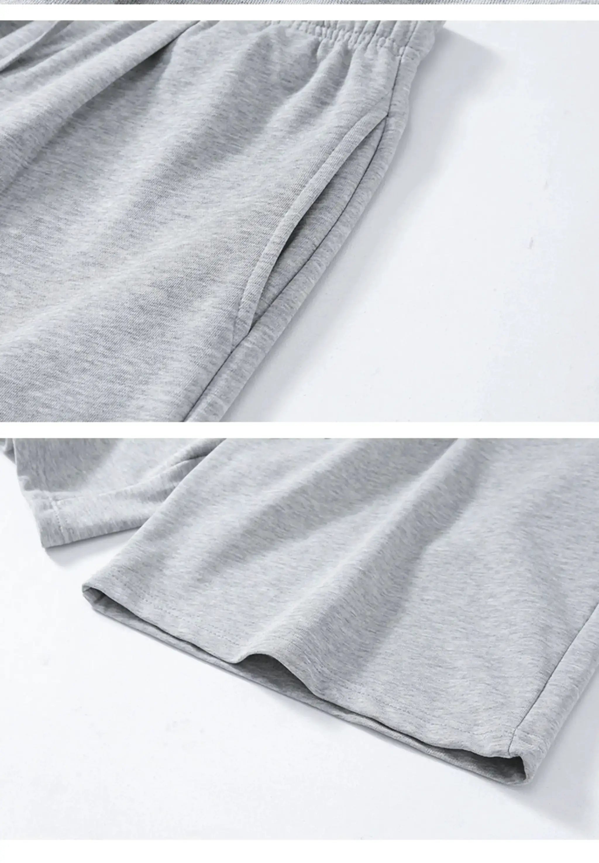 Men's grey cotton shorts with elastic waistband, casual fitness style
