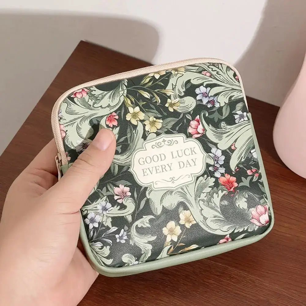 Creative PVC Floral Print Large Capacity Multipurpose Storage Bag For Sanitary Pads Coins And Cosmetics