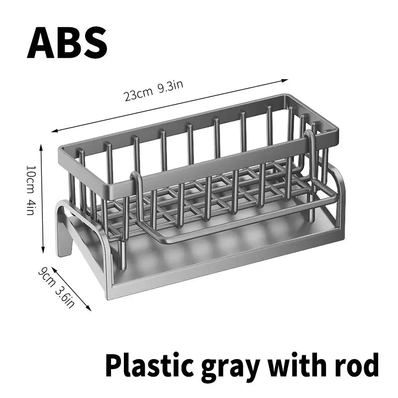 Dish drying rack for kitchen sink, gray plastic with rod, 23 cm long