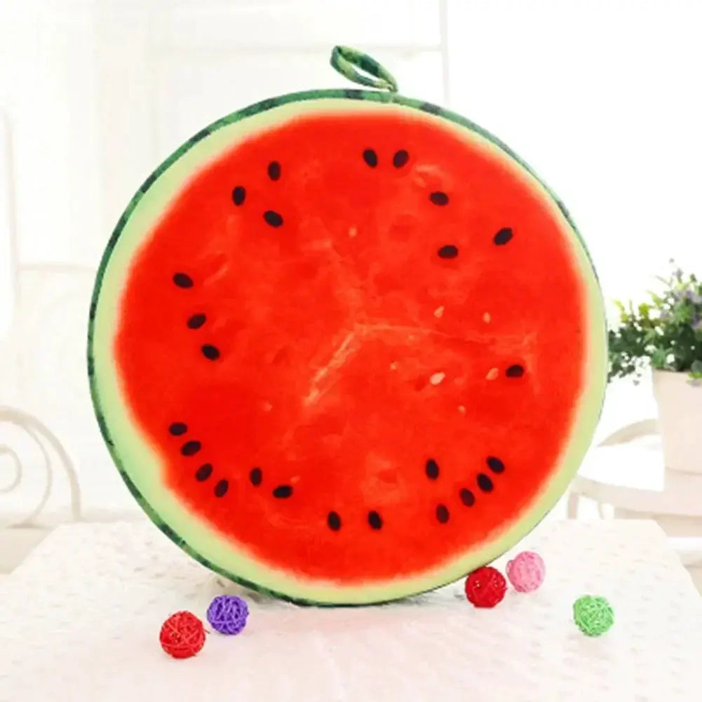 Watermelon-shaped cushion pillow 33/40cm by Simples Market, red with black seeds, green rind decor