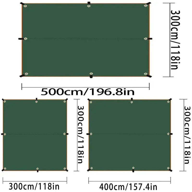 Simples Market ultra-light canvas garden canopy sunshade; green panels with wooden edges and grommets, 3-panel set.