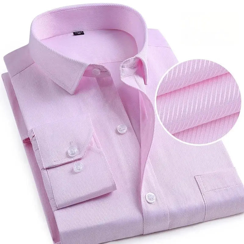 Men's pink formal shirt by Simples Market, long sleeves, folded with button cuffs.