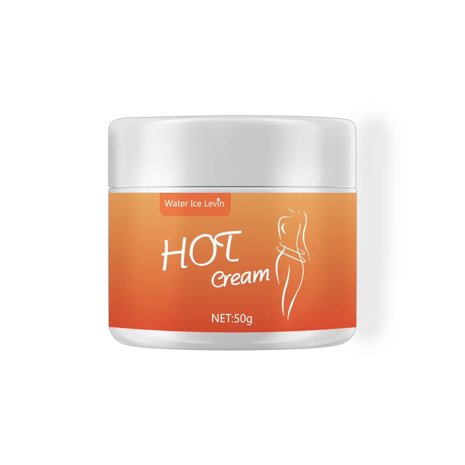 Heat massage cream jar with orange label displaying Water Ice Levin and HOT cream, NET 50g