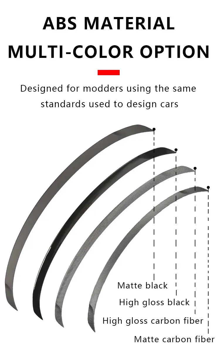 Simples Market ABS carbon fiber spoiler for Tesla Model Y trunk wing; multiple finishes shown